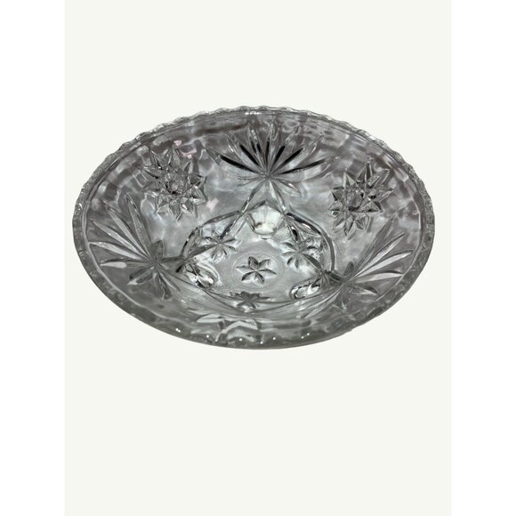 Vintage Starburst Pattern Clear Glass Footed Bowl - Picture 10 of 11
